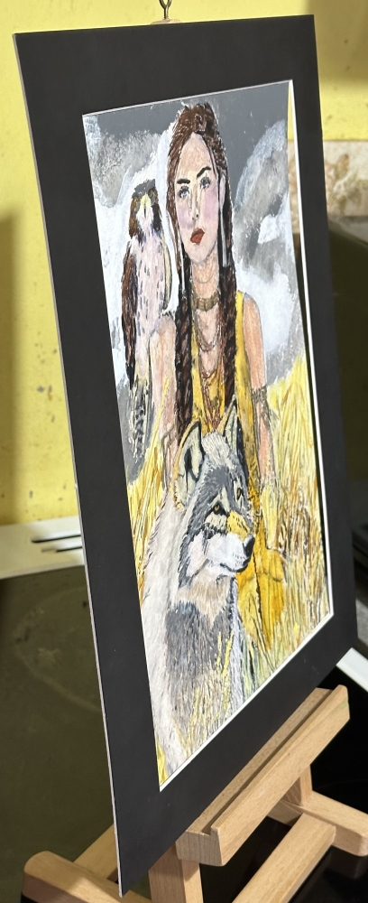 Falcon , girl and she wolf 
