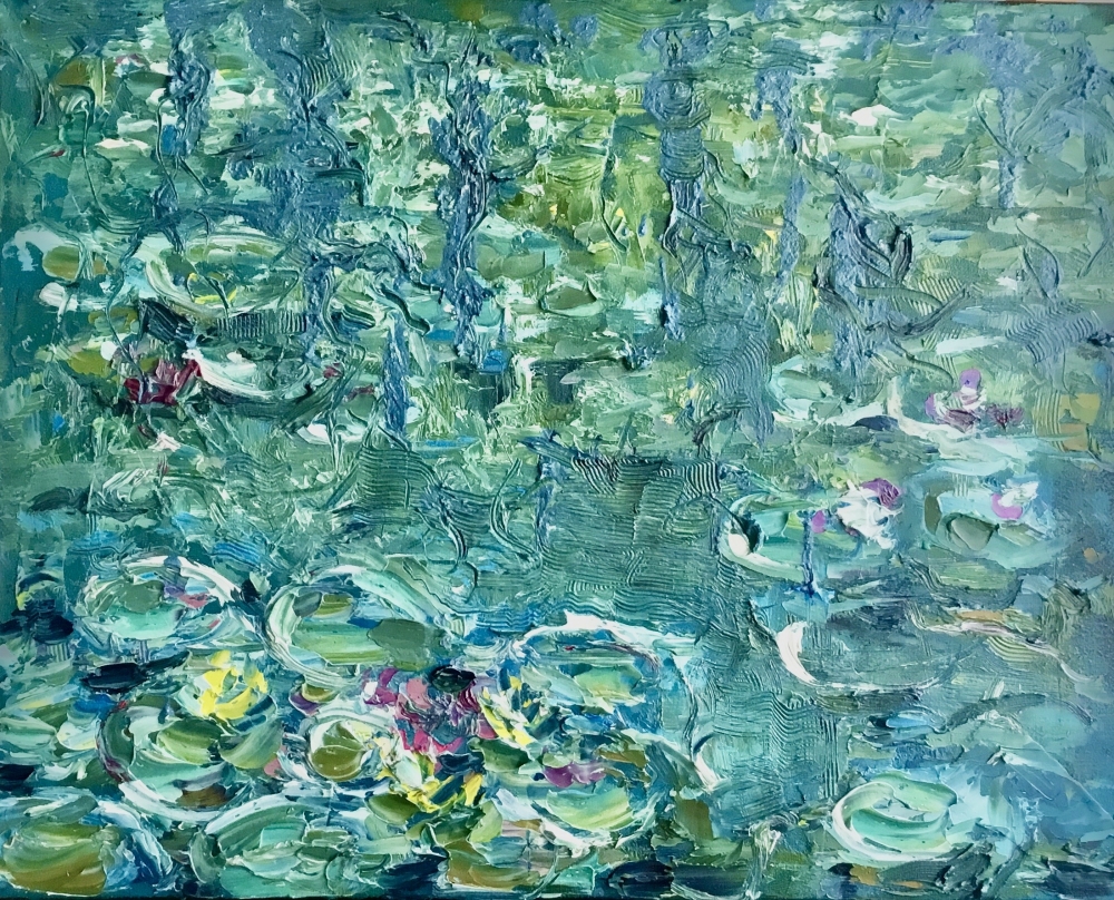 \"Reflections in Bloom\" – Monet-Inspired Original Oil Painting 