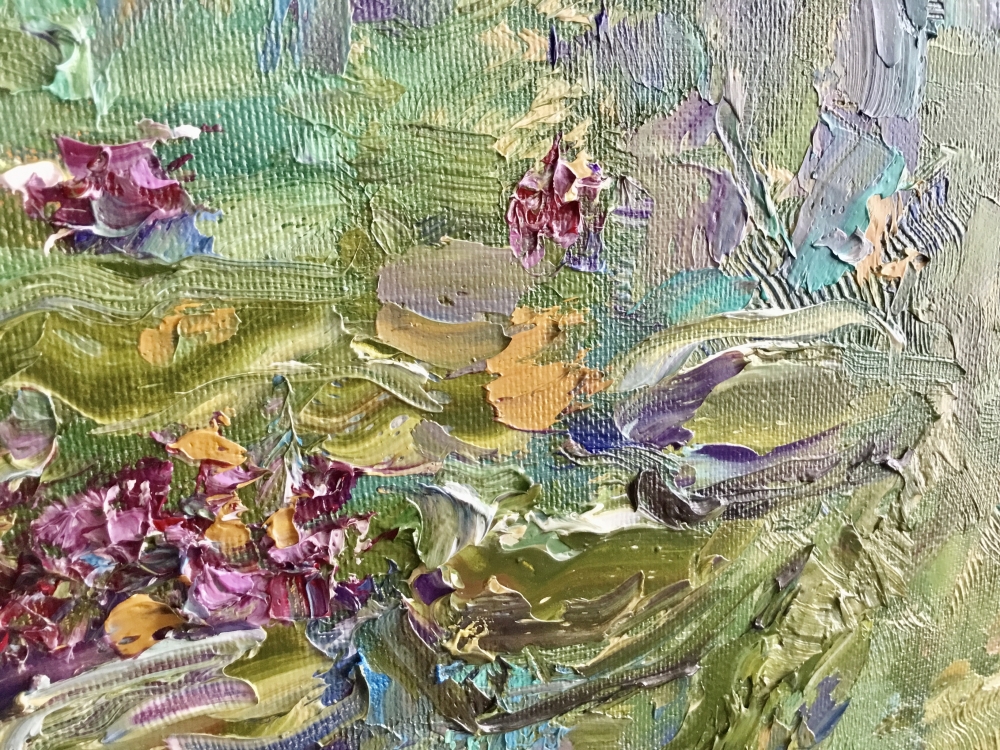 Pond of Serenity Original Monet-Inspired Lilies Pond Impasto Painting, 40x80 cm, Stretched Canvas