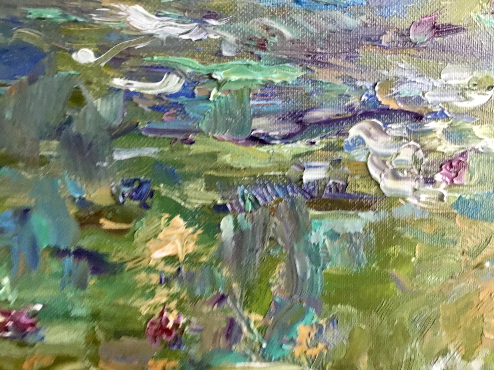 Pond of Serenity Original Monet-Inspired Lilies Pond Impasto Painting, 40x80 cm, Stretched Canvas