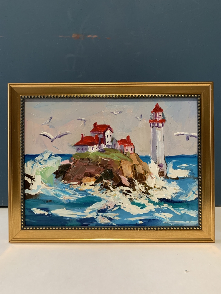 Seascape with lighthouse.
