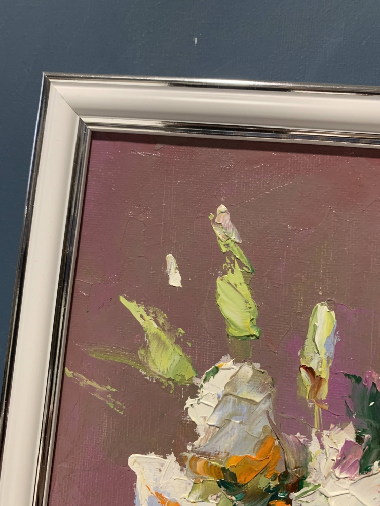 White flowers in a glass vase.
