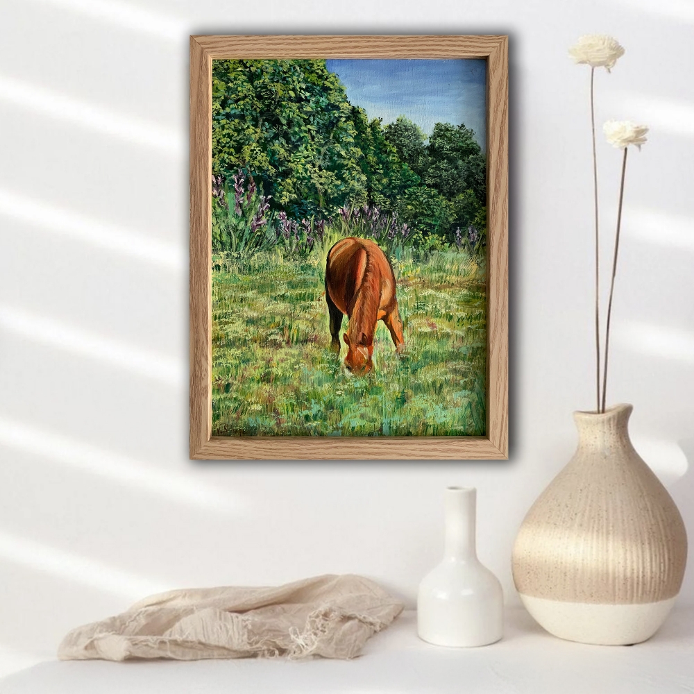 Landscape. Horse in the field.