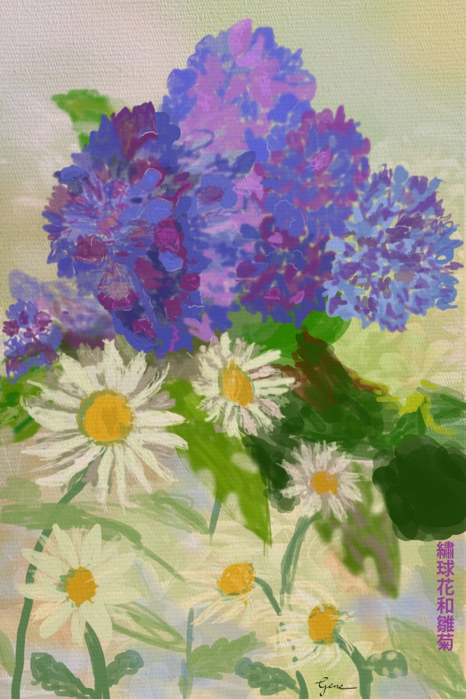 Hydrangeas and Daisies Hanzi