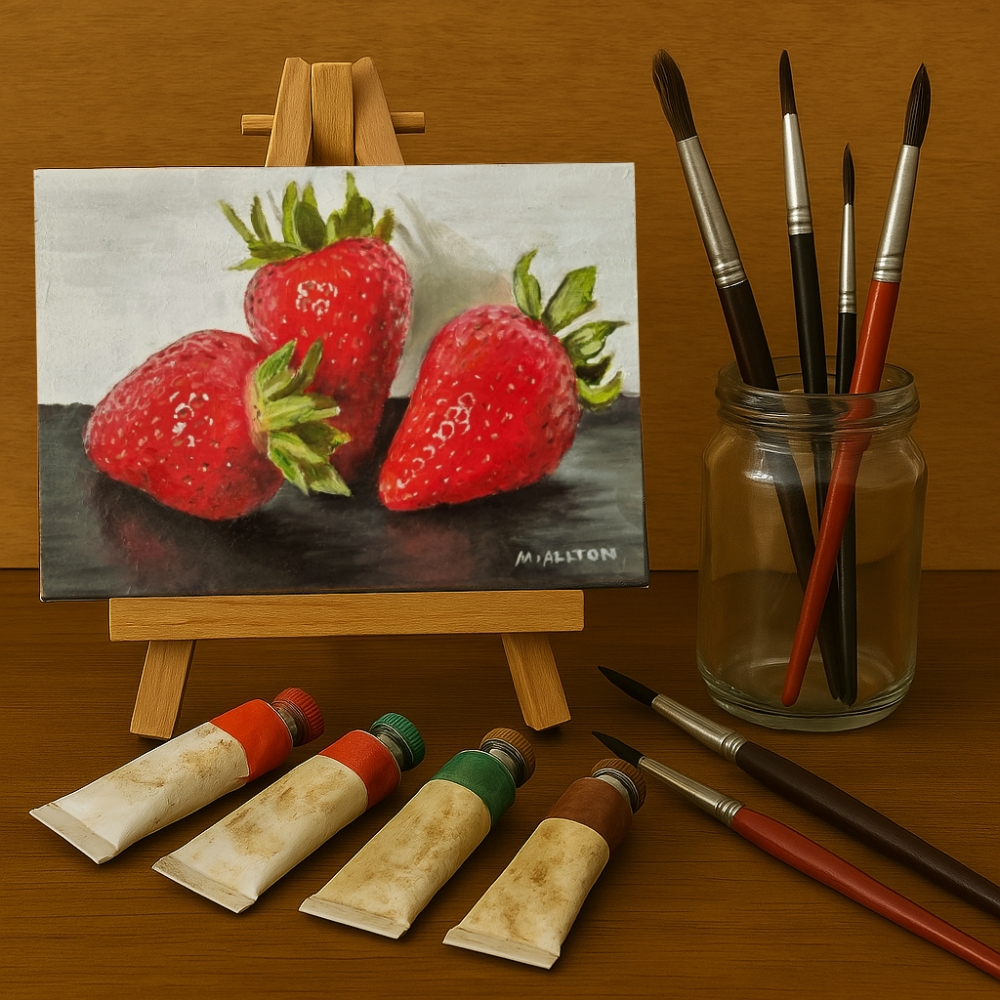 Strawberries - Small Original Still Life Oil Painting by Matthew Allton