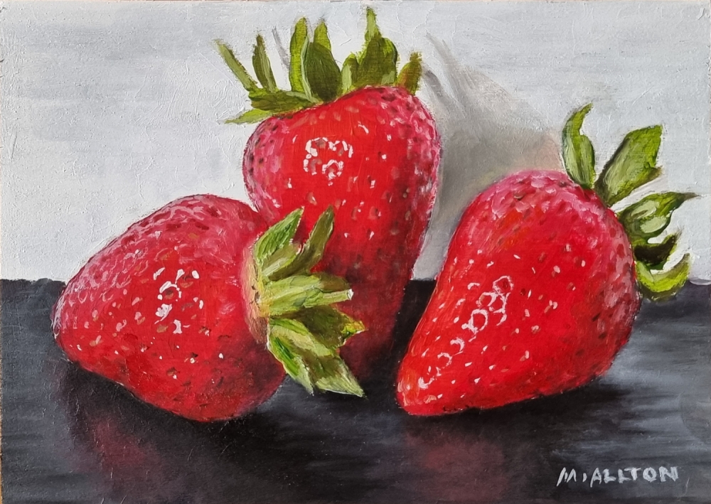 Strawberries - Small Original Still Life Oil Painting by Matthew Allton