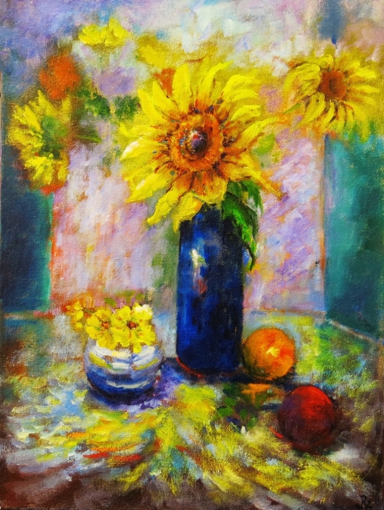 Sunflowers and fruit