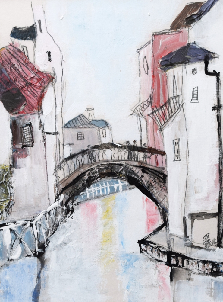 Pink house by the canal
