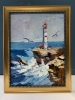 Seascape with lighthouse and waves