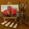 Strawberries - Small Original Still Life Oil Painting by Matthew Allton