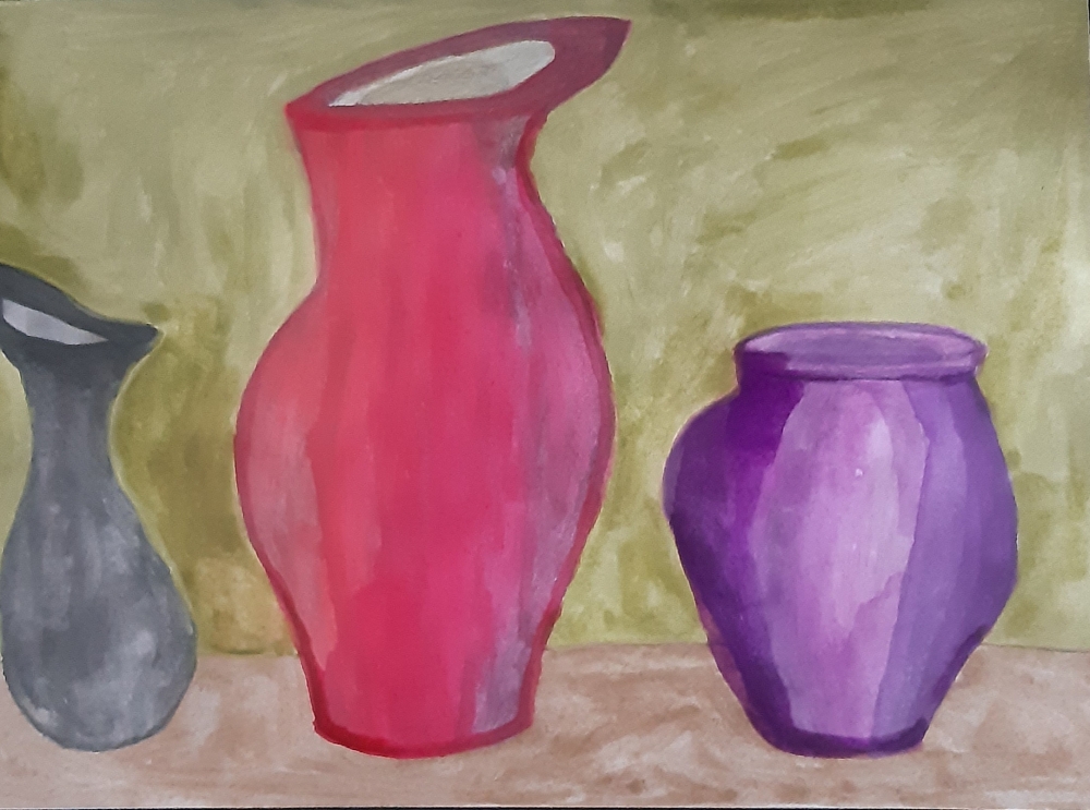 Vases on green background