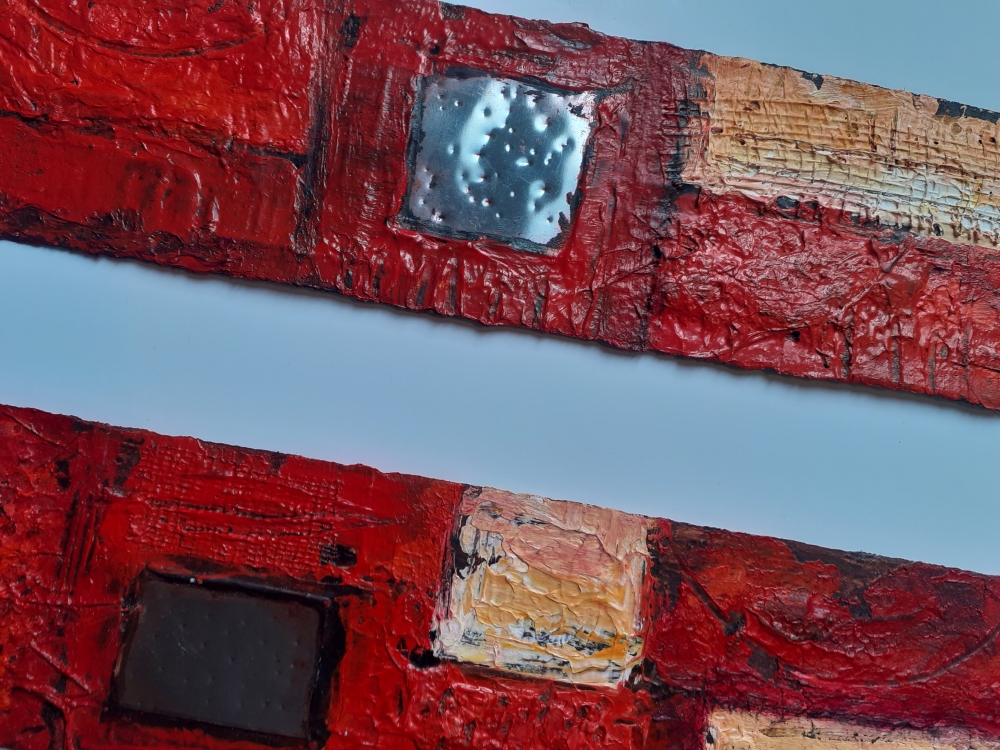 3 red and steel sheet abstracts 