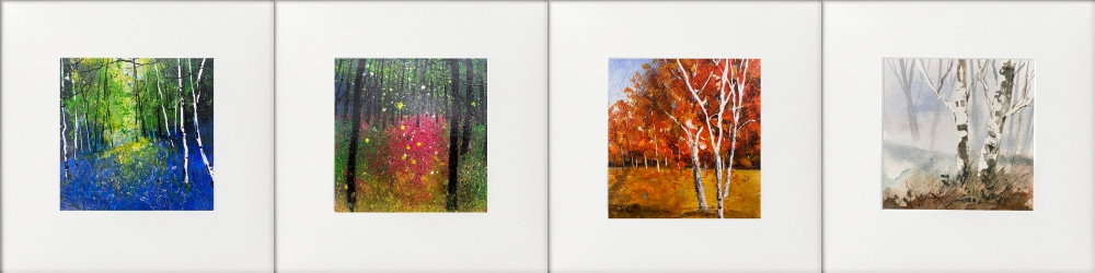 4 seasonal tree paintings