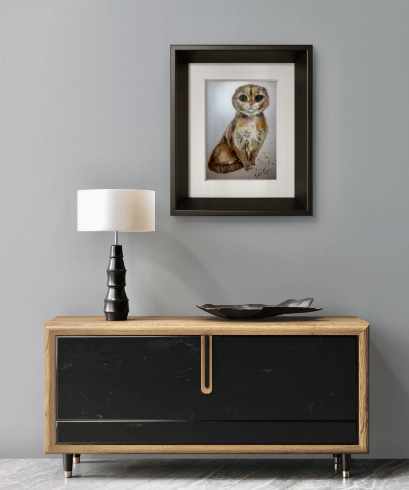 Scottish Fold Cat Original Watercolor – Hand-Painted Pet Portrait