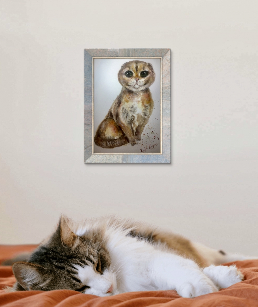 Scottish Fold Cat Original Watercolor – Hand-Painted Pet Portrait