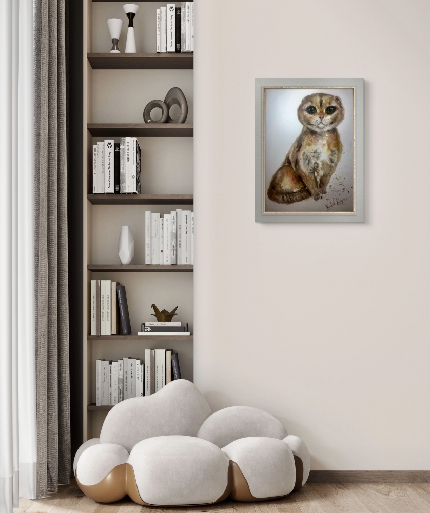 Scottish Fold Cat Original Watercolor – Hand-Painted Pet Portrait