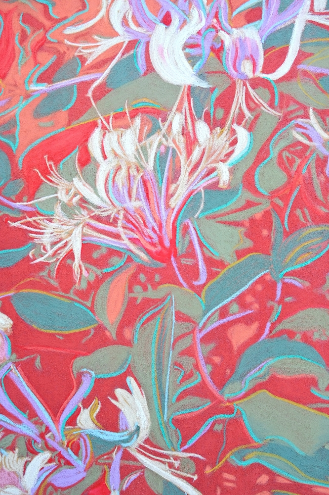 Movement, Beauty, Summer Garden, Honeysuckle, Yellow, Deep Crimson, White, Dancing.