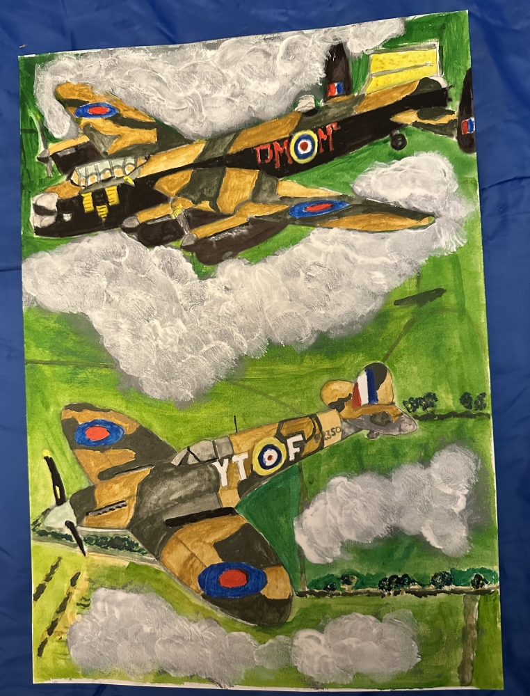 Lancaster bomber and spitfire 