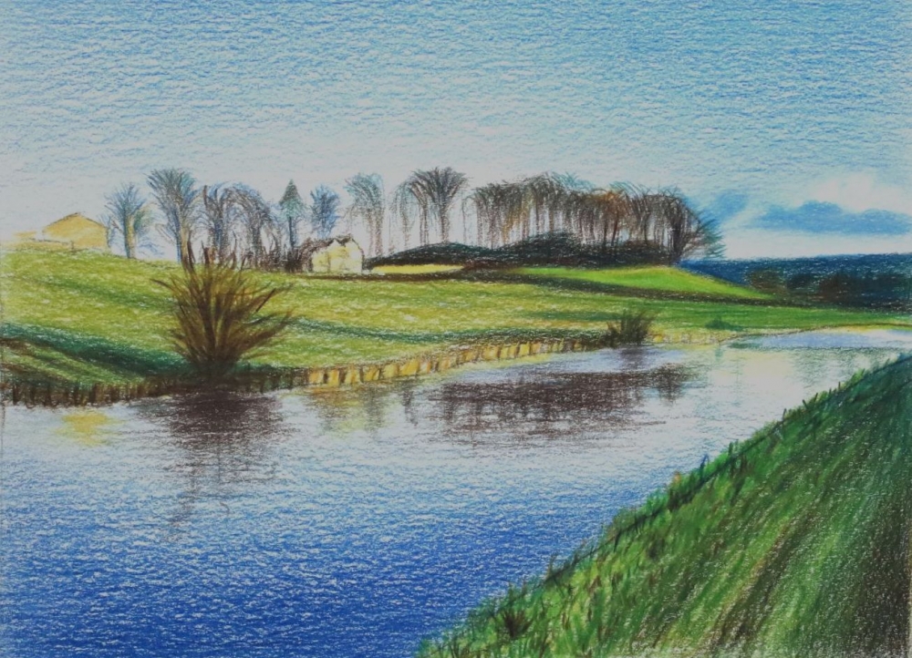 Sketch of River Aire in North Yorkshire