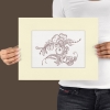 Brown Floral Line Art Drawing on White Background