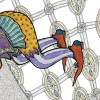 Whimsical Jesters in Colorful Costumes with Intricate Architectural Design