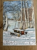 A3 Acrylic painting . Veiw from a bench table of a Frozen lake 
