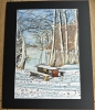 A3 Acrylic painting . Veiw from a bench table of a Frozen lake 