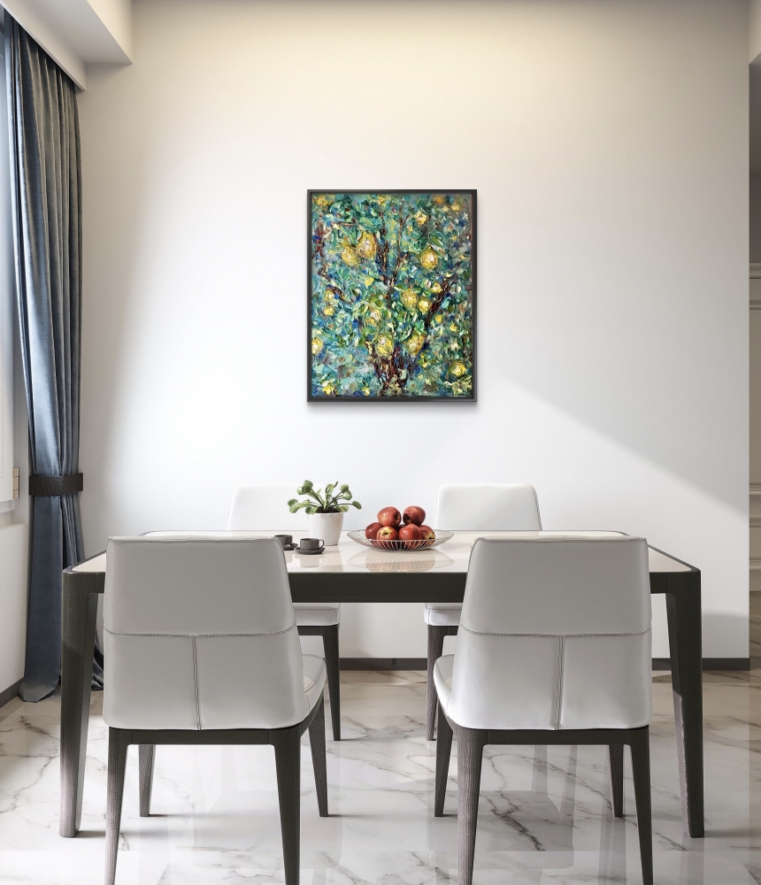 Citrus Garden – Lemon Tree Textured Oil Painting, Original Impasto Art on Stretched Canvas, 40x50 cm Handmade Artwork