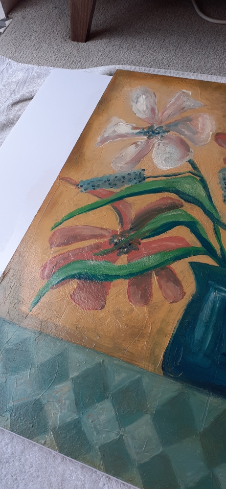 Flowers in a blue jug