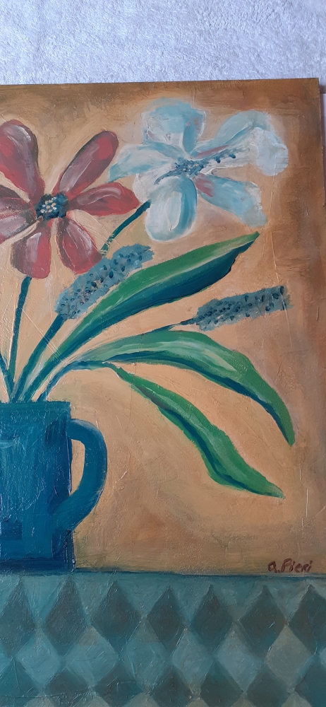 Flowers in a blue jug
