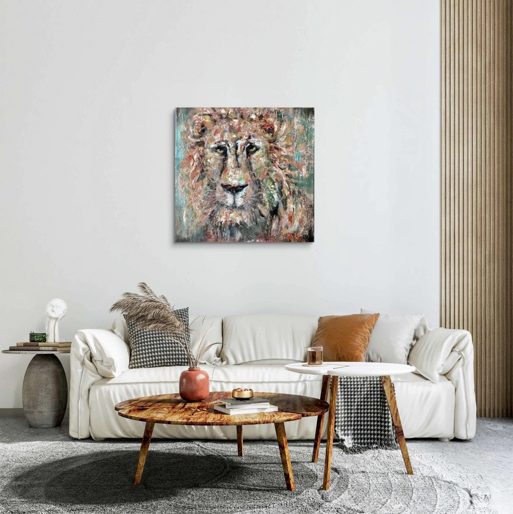 Lion painting on 3 d canvas