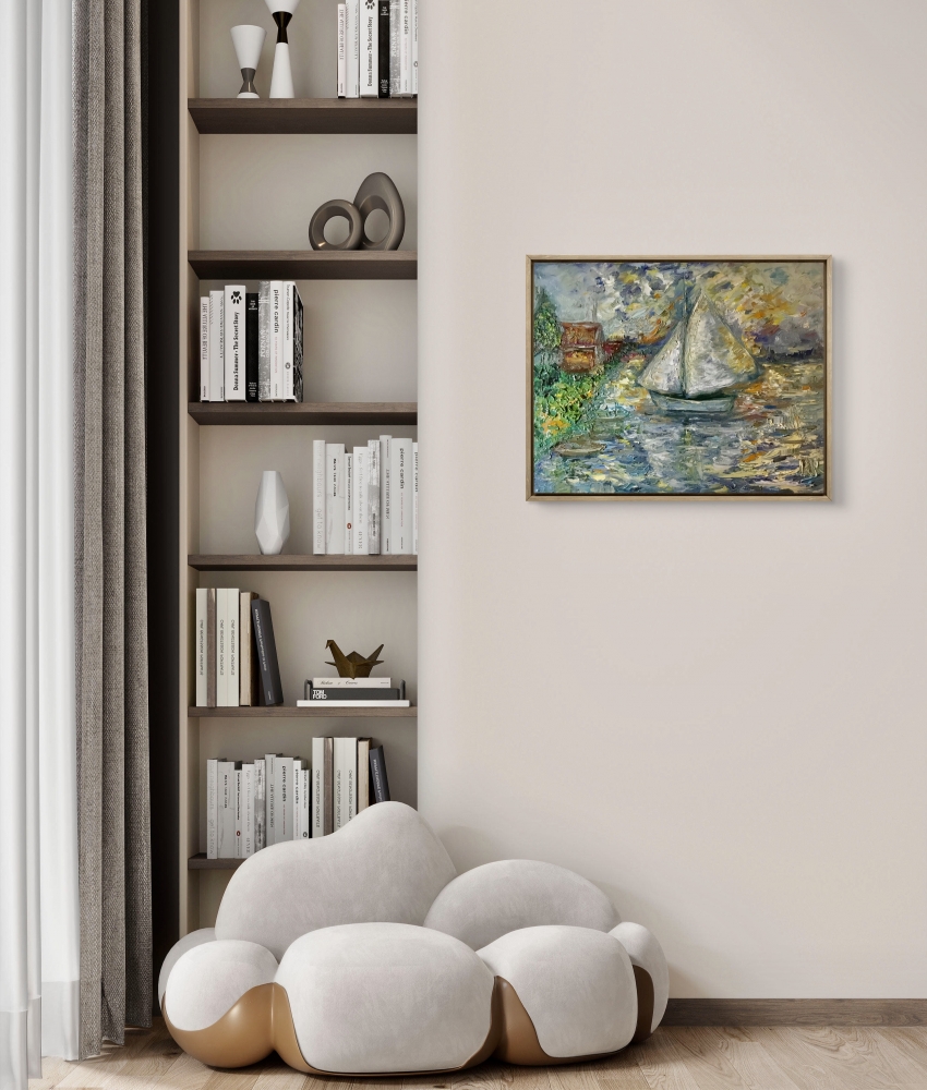 Silent Voyage at Sunset – Impasto Oil Painting on Canvas (40x50 cm)