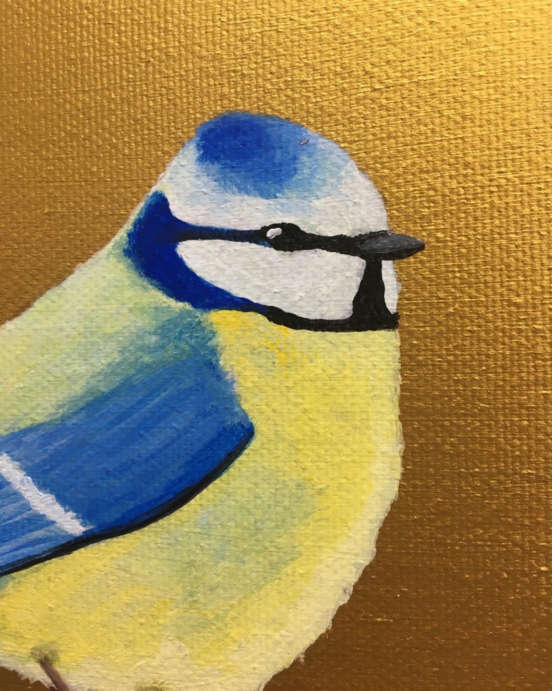 Garden Birds on Gold- Blue Tit