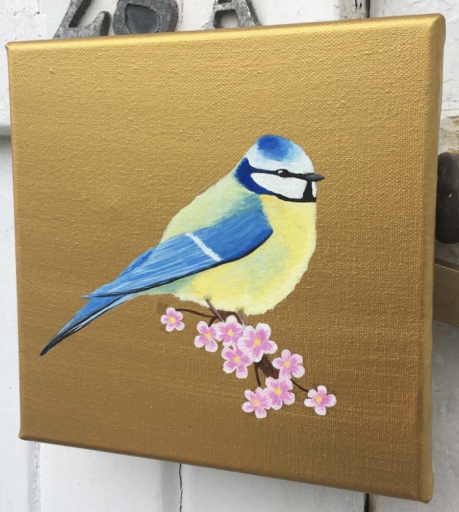 Garden Birds on Gold- Blue Tit