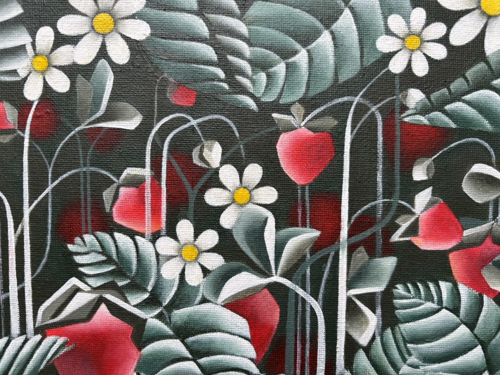 Behind the strawberries 