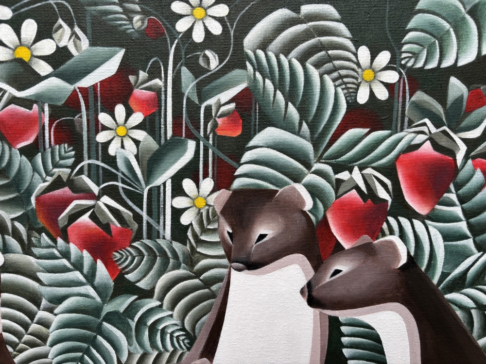 Behind the strawberries 