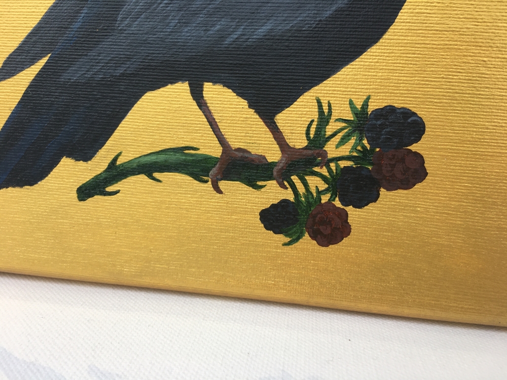 Garden Birds on Gold- Black Bird