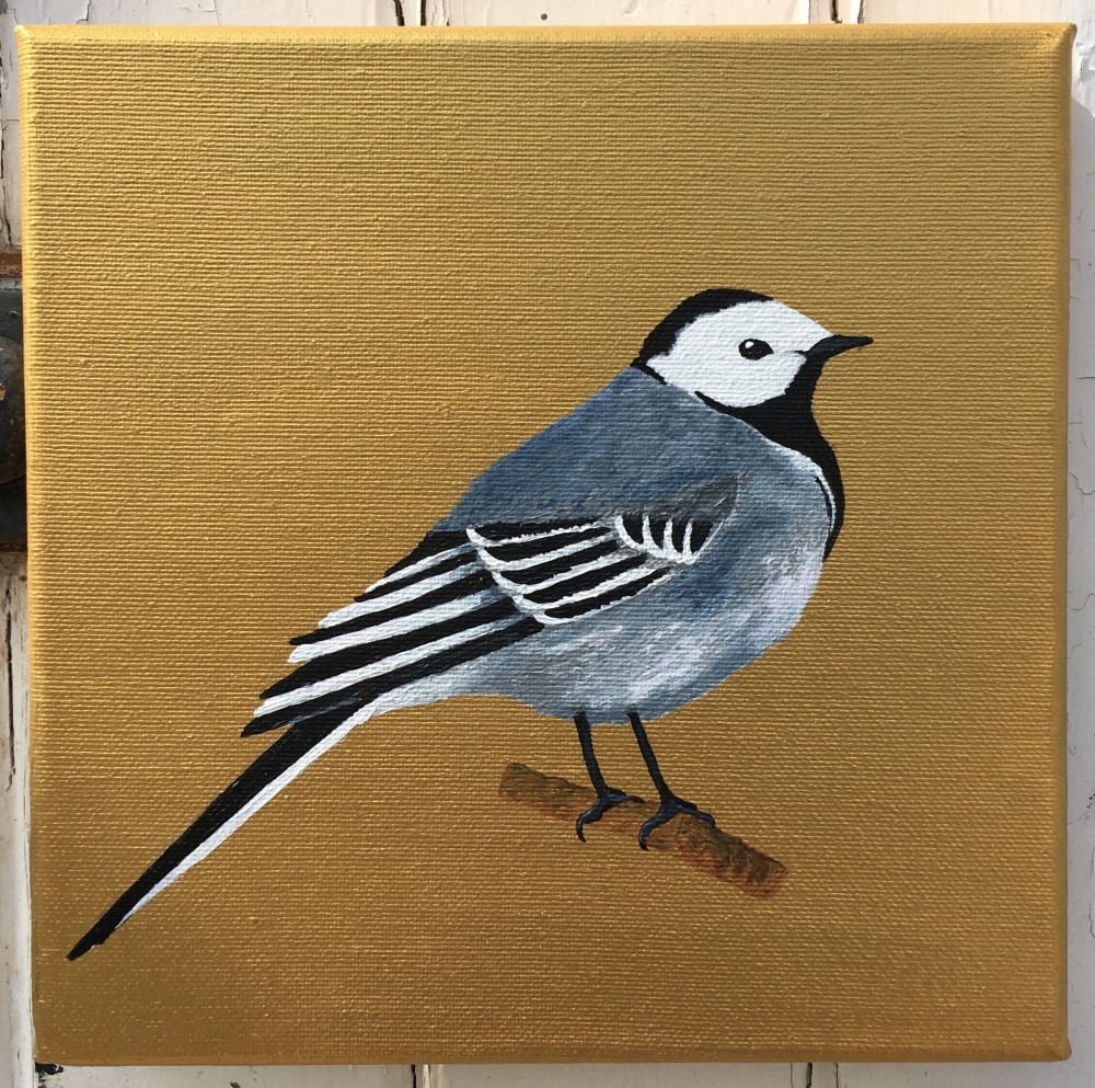 Garden Birds on Gold- Wagtail