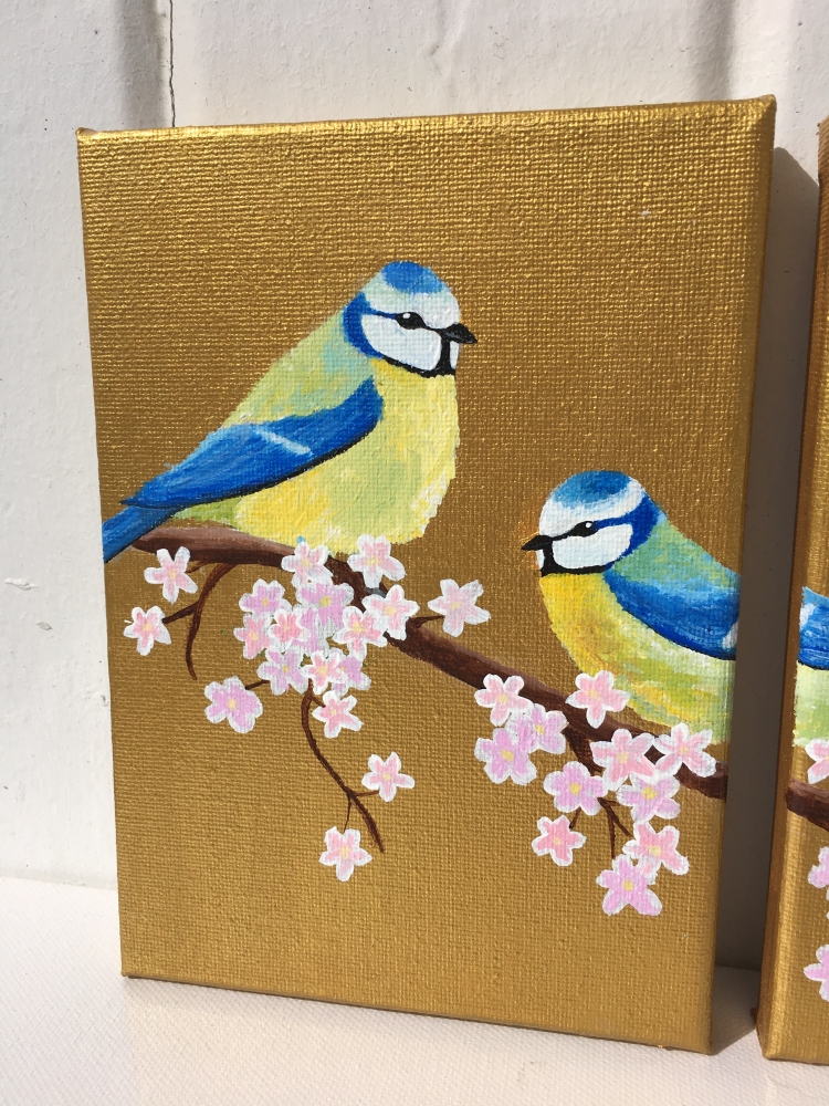 Garden Birds on Gold: Blue Tit Triptych