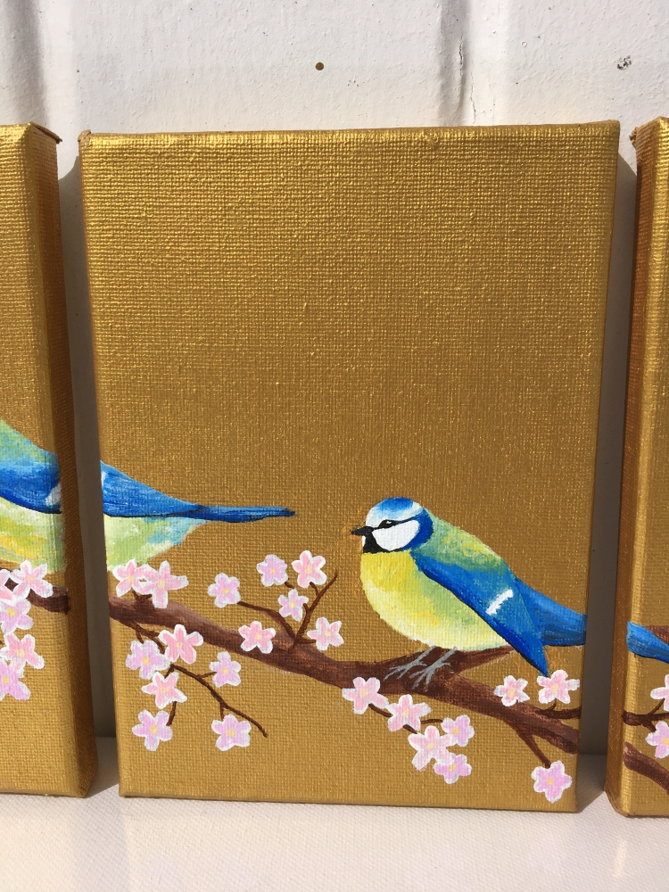 Garden Birds on Gold: Blue Tit Triptych