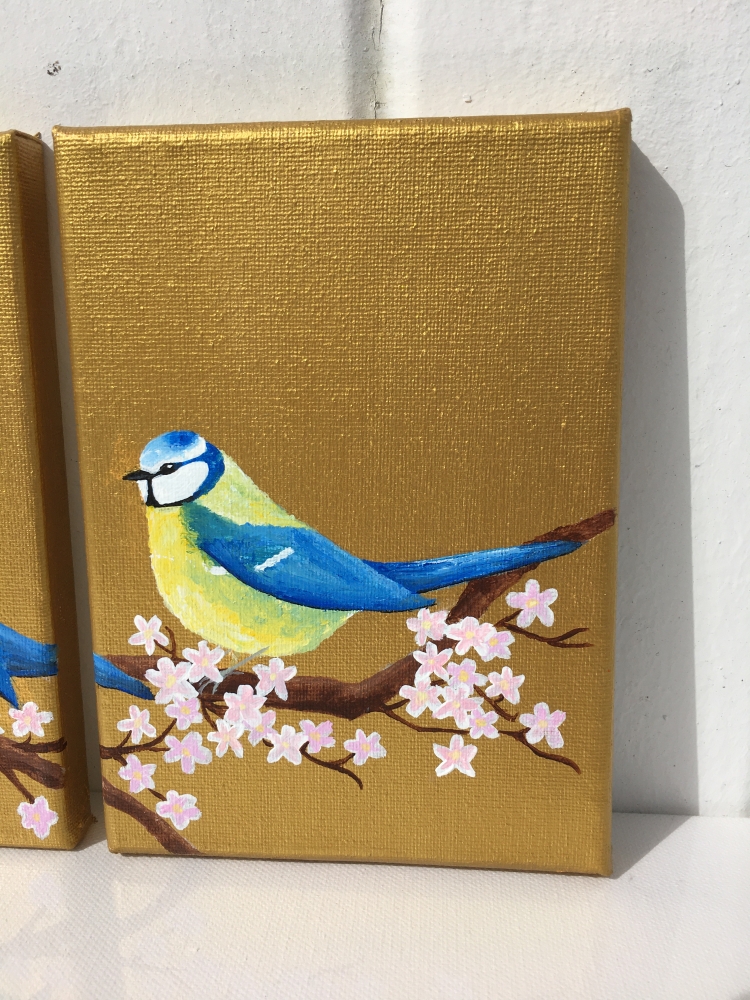 Garden Birds on Gold: Blue Tit Triptych