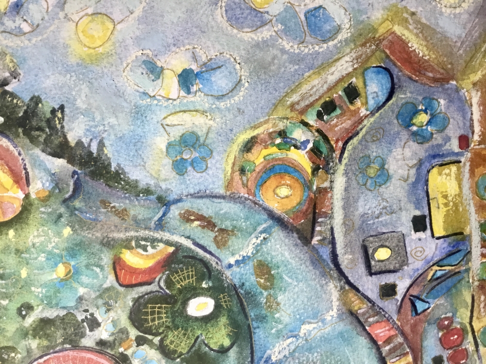 Gates of the Rainbow” – Whimsical Watercolor and Pastel Painting