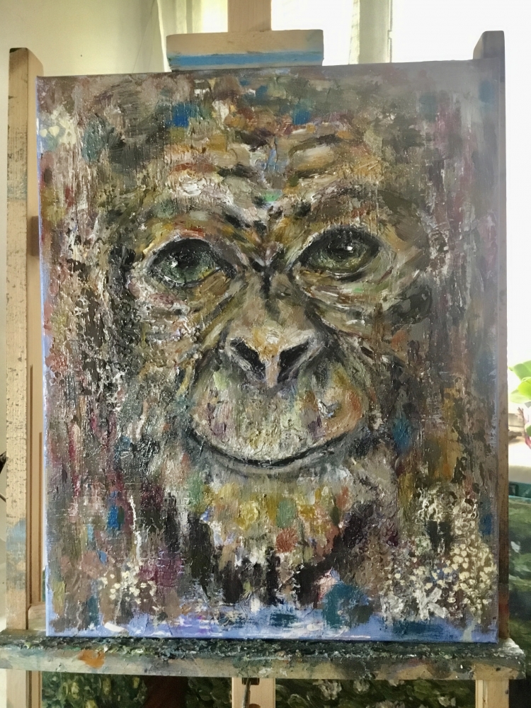 Spirit of the Primate – Original Textured monkey Oil Painting