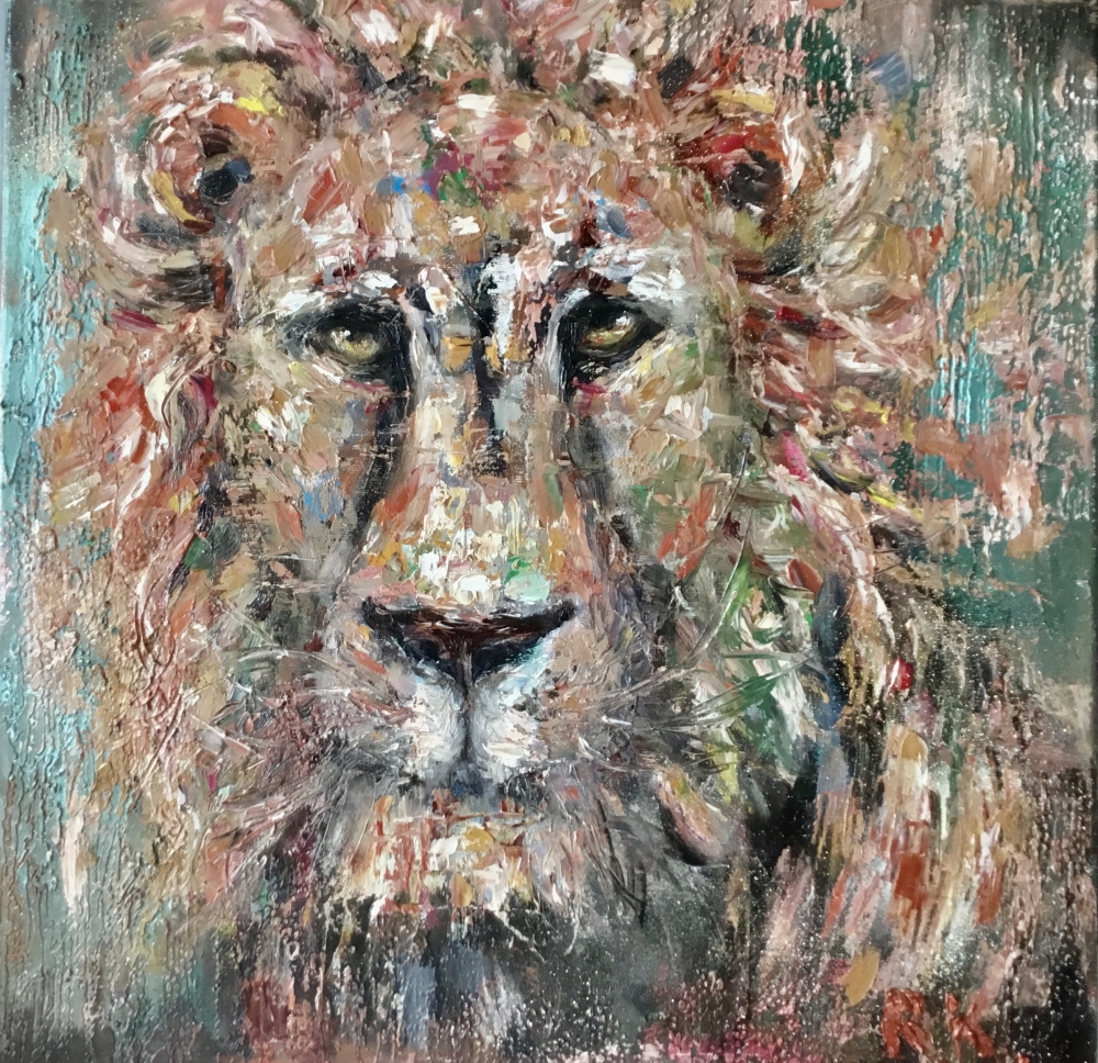Lion painting on 3 d canvas