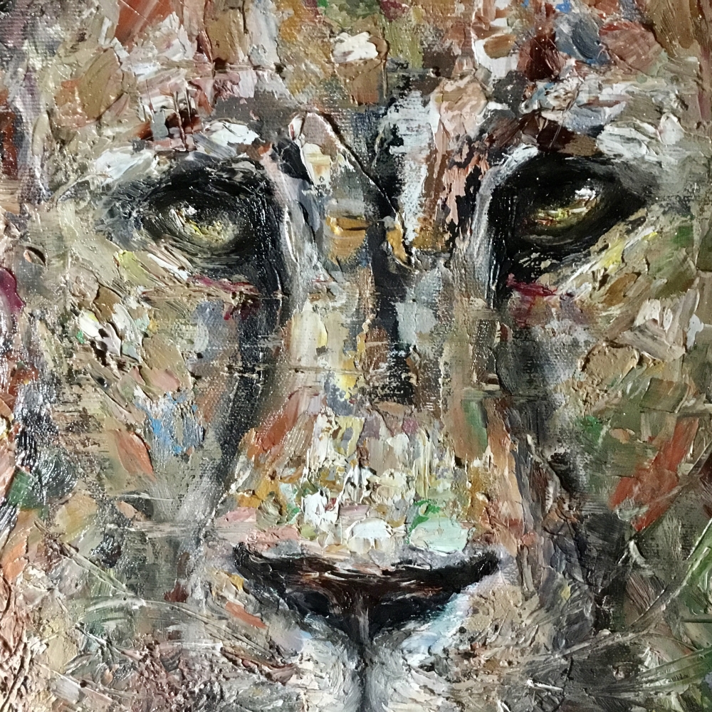 Lion painting on 3 d canvas