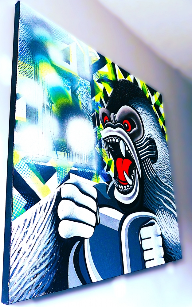 Abstract painting of gorilla - Titled ‘Biting Point’