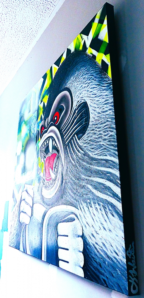 Abstract painting of gorilla - Titled ‘Biting Point’