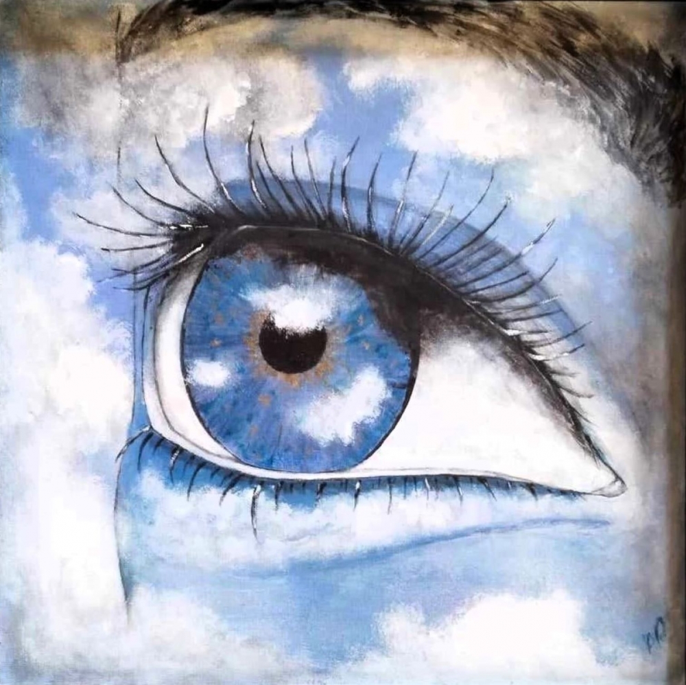 Head in the clouds acrylic painting