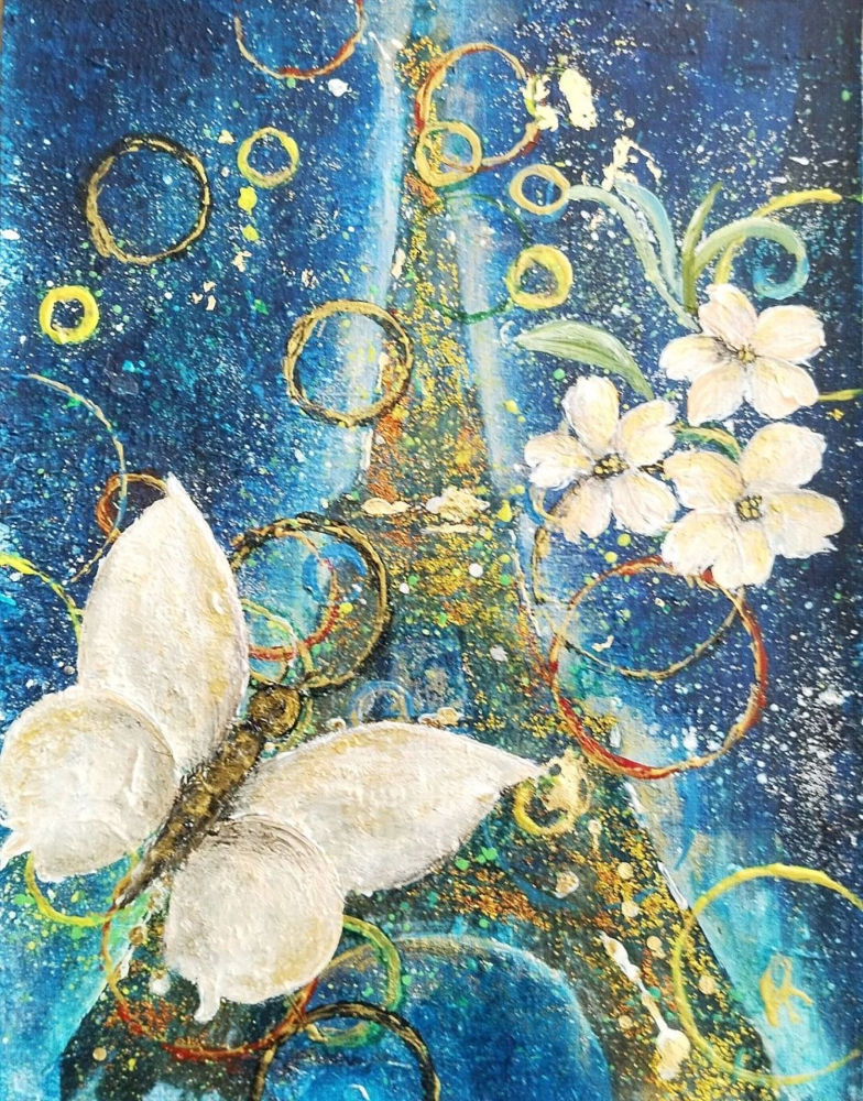 A summer in Paris mixed media painting