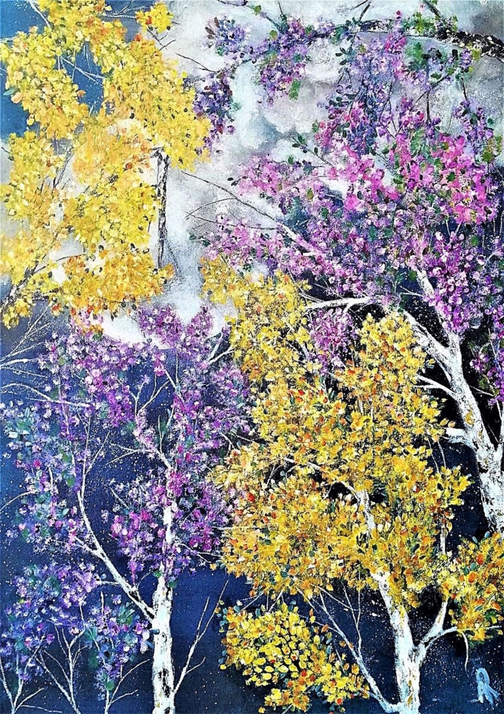 Flowery moon acrylic painting